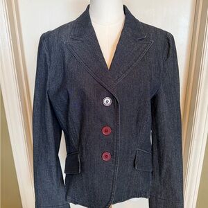 Josephine Chaus Stretch Denim Blazer Jacket Women Size 10 Tailored Dark Wash